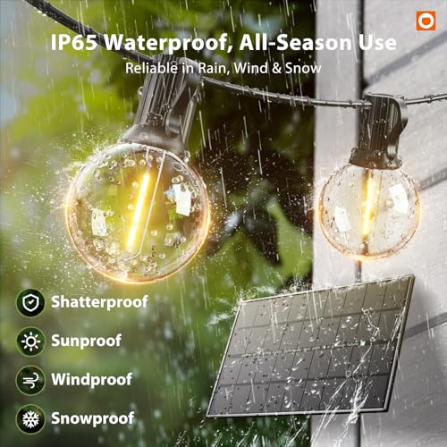 addlon 150FT Solar String Lights Outdoor Waterproof with Remote, Dimmable Commercial Grade Solar Powered String Lights with 80 LED Bulbs, Hanging Light for Camping Backyard Party Decor - size: 150FT