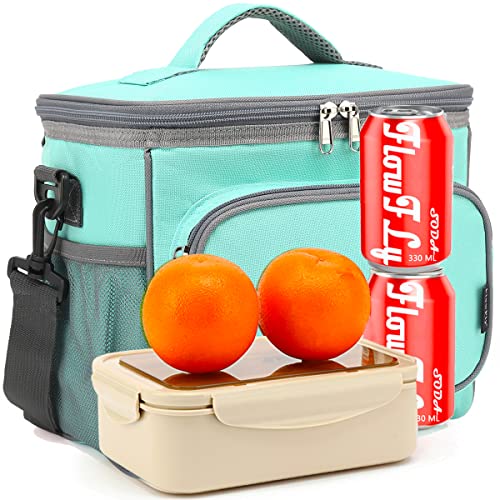 FlowFly Insulated Reusable Lunch Bag Adult Large Lunch Box for Women and Men with Adjustable Shoulder Strap,Front Zipper Pocket and Dual Large Mesh Side Pockets,Jade - color: Jade