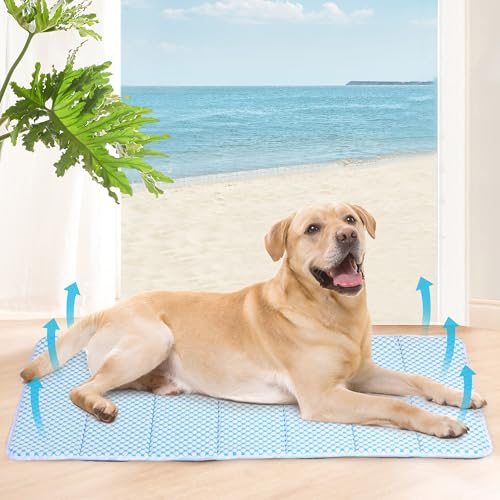 Cooling Dog Mat Q-Max>0.5 - Rapid Cooling Tech, Thin Breathable Crate Pad, Portable Washable Summer Mat, Chill Soothing Fabric - 41"x27" Extra Large Dog, Blue - color: Blue, size: 41"L x 27"W x 0.8"H