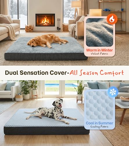 Dog Bed for Crate, Extra Large Cooling Mat for Dogs, Waterproof Dog Bed with Dual Surface Removable Washable Covers, 42 x 30 Inch Pet Bed with Egg Crate Foam - size: 42"L x 30"W x 3"Th