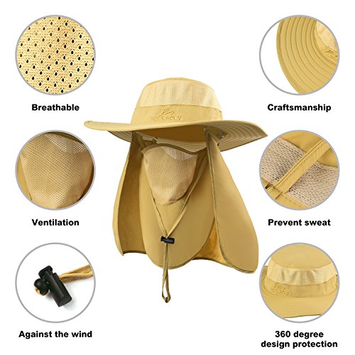 Fishing Hat,Sun Cap with UPF 50+ Sun Protection and Neck Flap,for Man and Women - color: Khaki