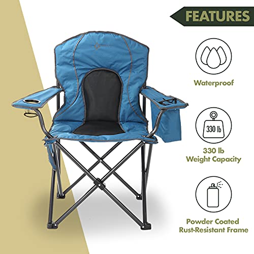 Arrowhead Outdoor Portable Folding Camping Quad Chair w/ 4-Can Cooler, Cup-Holder, Heavy-Duty Carrying Bag w/Easy Carry Shoulder Strap, Padded Armrests, Supports up to 330lbs, USA-Based Support - color: Blue