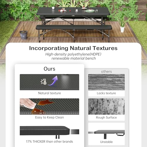 VSOAEIL 6 Foot Folding Bench, Portable Plastic Folding Bench Seat, Foldable Seat for Indoor Outdoor Picnic Camping Dining, Soccer Garden Multipurpose Entertaining Activities, Black Rattan, 1 Pack - color: Black Rattan, size: 1 Pack