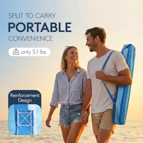 PASAMIC 7ft Beach Umbrella for Sand with Sand Anchor & Tilt, UPF 50+ Protection Beach Umbrellas for Heavy Duty Wind Portable with Carry Bag and Hook, for Patio Garden Pool, Light Blue Stripes - color: Light Blue Stripes, size: 7FT