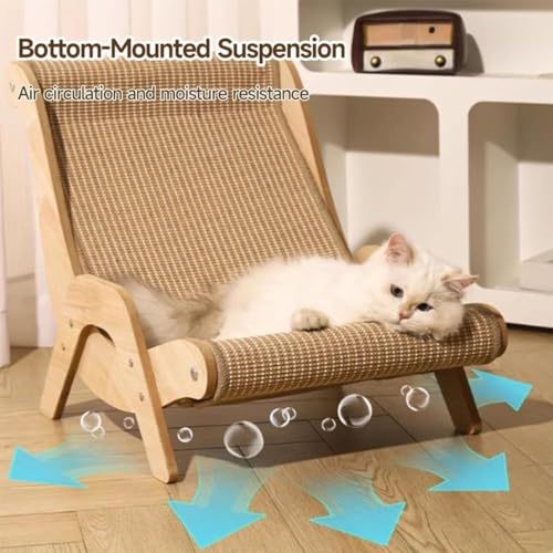 Elevated Cat Bed with Breathable Hemp Rope & Wooden Frame,Cool & Scratch-Resistant Pet Bed for Indoor Cats,Wooden Kitty Lounger,Kitten Elevated Bed for Indoor Nap Lounge Furniture