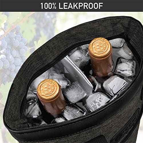 opux Two Bottle Wine Bag Carrier Tote, Insulated Leakproof 2 Bottle Wine Cooler Bag for Travel BYOB Picnic, Portable Wine Case, Gift for Men Women Wine Lover Birthday Party Christmas, Charcoal Gray - color: Charcoal Gray