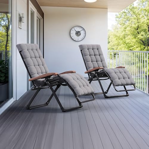 PURPLE LEAF Outdoor Reclining Chair Patio Zero Gravity Pool Lounge Chaise Folding Chair with Removable Cushion Adjustable Headrest for Lawn Camping Beach Grey - color: Grey - 1 Chair, size: Standard – Thick Cushion
