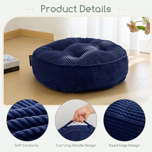 HIGOGOGO 6" Extra Thick Floor Pillow Cushion for Adults, Meditation Cushion Pillow, Large Round Floor Sitting, Tufted Corduroy Cover, for Tatami Living Room or Yoga, 22x22 Inch, Navy - color: Round Navy, size: 6" Thick(Pack of 1)
