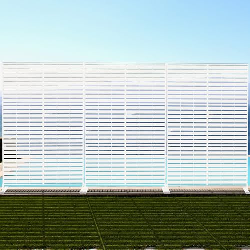 Kozyard Metal Privacy Screen 74" H x 47.2" W Decorative Outdoor Divider with Stand Panels Freestanding Screen Set for Deck Patio Balcony Garden Outdoor&Indoor (White/Horizontal Slat) - color: White/Horizontal Slat