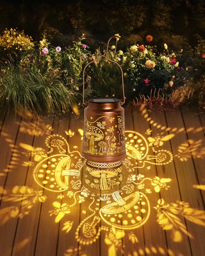 Mushroom Gifts for Women Mushroom Decor Solar Lantern Birthday Gifts Mothers Day Gifts for Mom Grandma Sister Friend Garden Decor Metal Solar Lights Outside Decor for Backyard Patio Porch Lawn Pathway - style: Mushroom with Bee