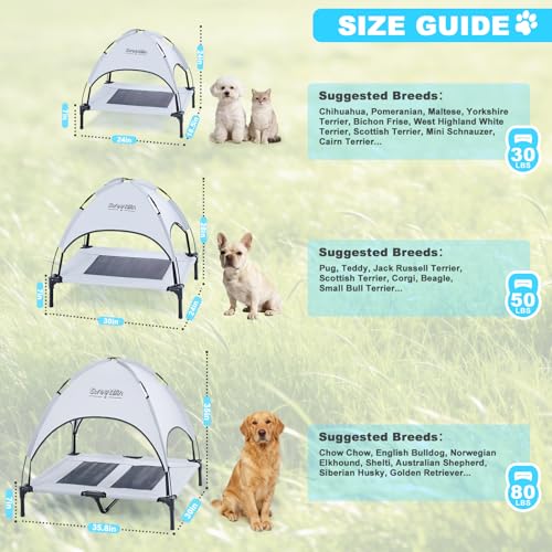 S/M/L Outdoor Raised Dog Cot with Canopy & Side Shade - Portable Cooling Elevated Dog Bed for Camping Beach (with Carry Bag) - color: Grey, size: L (36" x 30" x 35")