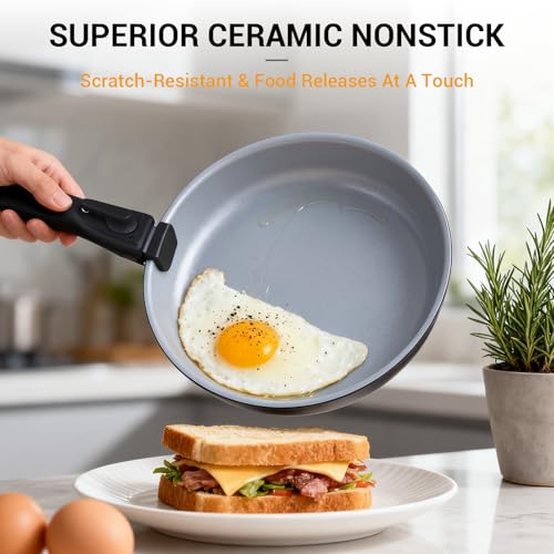 Ammeloo 18-Piece Ceramic Pots and Pans Set Non Stick, Non Toxic Cookware Set with Removable Handles, Pot Sets for Cooking, Induction Ready, Dishwasher & Oven Safe, PFAS PFOA & PTFE Free (Black) - color: Black