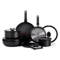 T-fal Ingenio Expertise Non Stick Cookware Set 14 Piece, Induction Oven Broiler Safe 500F, Detachable/Removable Handle, Kitchen, Pots and Pans, RV, Camping, Fry Pans, Saucepans, Dishwasher Safe Black - color: Black, size: 14-Piece