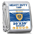 Kesfitt 12 Mil Heavy Duty Waterproof Tarp with Metal Grommets, 20x30 ft, Silver & Blue Reversible Poly Tarp for Outdoor Protection, Yard, Worksite, Pools, Vehicles, Equipment Coverage - size: 20x30 ft
