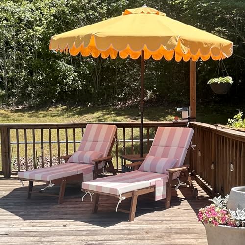 Crestlive Products Foldable Outdoor Chaise Lounge Cushions with Head Pillow and Side Pockets, Water Resistant & Fade Resistant Lounge Chair Cushion, 72''L x 21''W, Set of 2, Pink Stripe - color: Stripe|pink&white, size: 72"l X 21"w