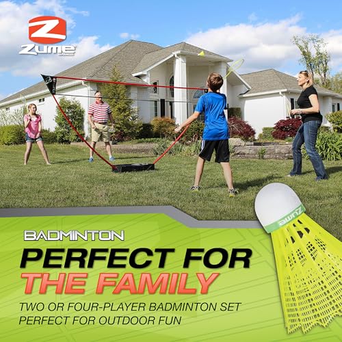 Zume Games Portable Badminton Set with Freestanding Base - Sets Up on Any Surface in Seconds - No Tools or Stakes Required