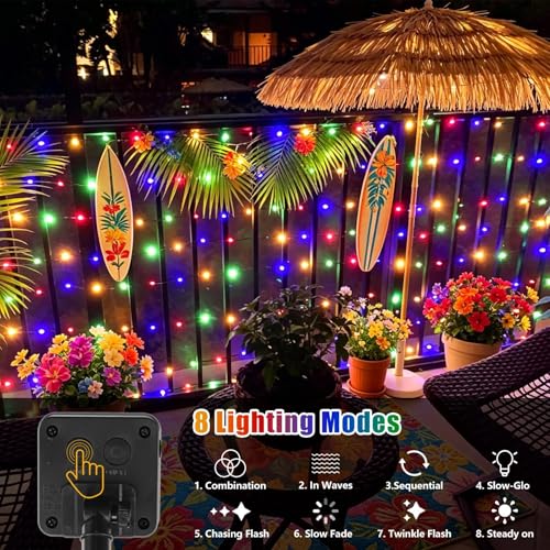 YEGUO 4 Pack Multicolor Solar Fairy Lights, Each 33ft 100 LED Christmas Lights Outdoor Waterproof, 8 Modes Sliver Wire Solar String Lights - color: Multicolor