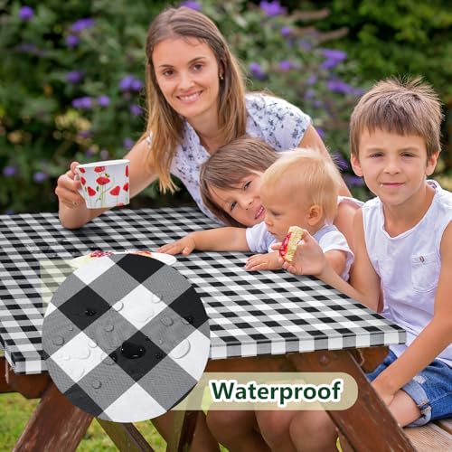 Picnic Table Cover with Bench Covers and Bag, Camping Table Camping Essentials Cover with Elastic Edges(Black) - color: Black