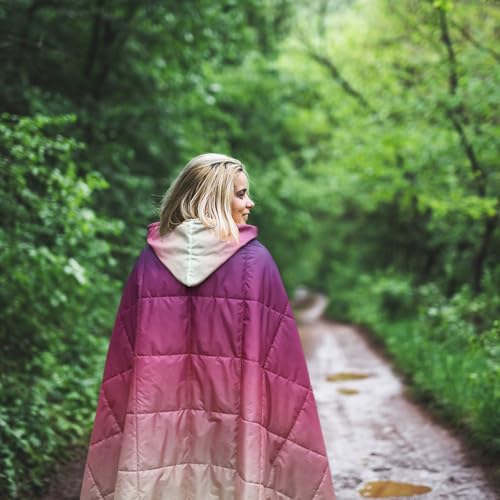 zzlamb Hooded Stadium Blanket,Waterproof Outdoor Camping Blanket Polar Fleece,Warm Windproof Portable for Stadium,Sports,Picnic,Beach,Car,Pets,56x75in Dawn Fade - color: Dawn Fade