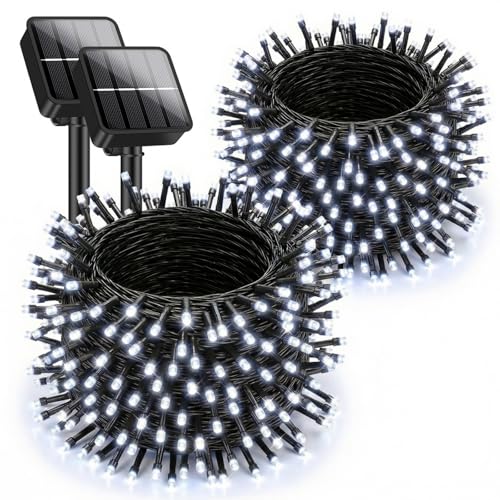 Brightever Solar String Lights for Outside, 2-Pack Total 92FT 240 LED Solar Powered Fairy Lights IP65 Waterproof, Outdoor String Light for Patio, Yard, Tree, Balcony, Garden Decorations, Cool White - color: White, size: 2-Pack（46FT 120LED）