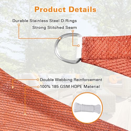 Artpuch Sun Shade Sail Rust Red 11'X20'Customized Curved Edges Rectangle Canopy 95% UV Block Sun Shade for Outdoor Patio Garden Backyard (We Make Custom Size) - color: Rust Red, size: 11'X20'Customized