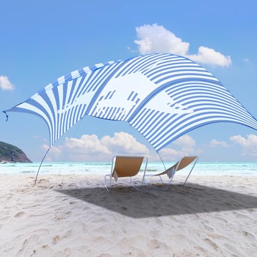 Beach Wind-Powered Shade Canopy, Portable Sun Shelter Tent, UPF 50+ UV Protection, Lightweight, Easy Set Up, 150 Sq. Ft. of Shade for up to 6 People, Regatta Big Manta Rays - color: 2-Regatta Stripe 2