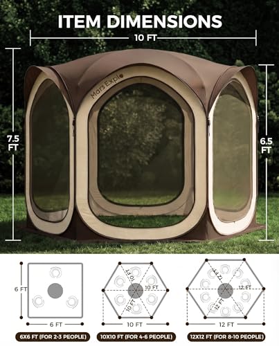 Screen Pop Up House Room Tent, Canopy Sun Shade Shelter for Patio, Backyard, Deck & Outdoor Activities, Portable Gazebo, Not Waterproof, 10'x10', Brown - color: Brown, size: 10x10 FT
