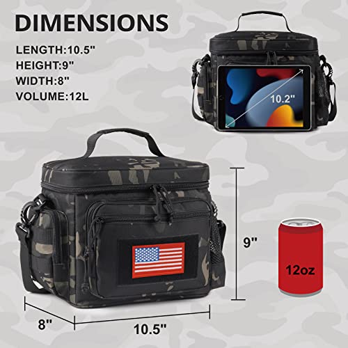 ATRIPACK Lunch Box for Men, Tactical Lunch Bag MOLLE Webbing Leakproof Insulated Large Lunch Cooler Women Adult Meal with Adjustable Shoulder Strap Durable Lunch Pail (Camo-Black) - color: Camo-Black, size: Medium