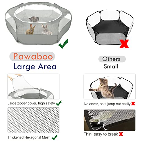 Pawaboo Small Animals Playpen, Waterproof Small Pet Cage Tent with Zippered Cover, Portable Outdoor Yard Fence with 3 Metal Rod for Chick/Kitten/Puppy/Guinea Pig/Rabbits/Hamster/Chinchillas,Light Gray - color: B-Gray