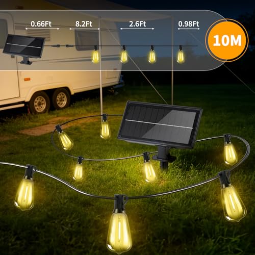 Outdoor Solar String Lights Waterproof: ST38 33ft Shatterproof Patio Lights - Solar Powered & USB Dual Charging - 3 Modes Button Control - Garden Backyard Gazebo Porch Party Decor - size: 33FT-Button