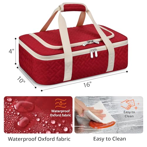 Insulated Casserole Carrier - Portable Casserole Carrier for Hot or Cold Food, Lasagna Holder for Parties,Picnic,Cookouts,Traveling - Fits 9" x 13" Baking Dish (Red) - color: Red