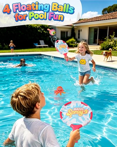 Water Paddle Ball Game Set with 2 Floating Animal Balls & 2 Floating Balls, Beach Paddle Ball Set for Kids and Adults, Pool Games for Family, Fun for Pool, Beach, Backyard and Indoor Play - size: 2pcs