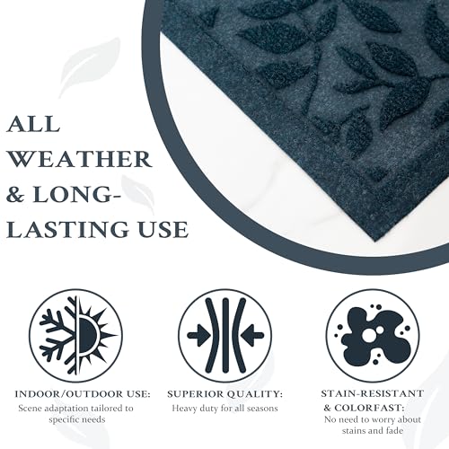 Blue Leaves Outdoor Indoor Entrance Doormats, Absorbent Durable Heavy Duty Welcome Front Door Mat,Thick Natural Rubber Back,Easy Clean Entryway Mat 17x30 Inch, Low Profile - color: Leaves-blue, size: 1'5" x 2'6" (Rectangular)