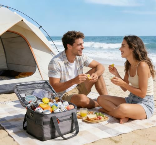 TOURIT Soft Sided Cooler Bag Insulated 30/48/60 Cans, Large Collapsible & Leakproof Ice Chest for Picnic, Beach, Camping, Travel - color: Grey, size: 48Can 32L