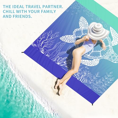 Beach Blanket 78''×81'' Suits 1-5 Adults Waterproof Sandproof Oversized Lightweight Waterproof Durable Blanket Large Picnic Mat for Beach Travel Camping Picnic Hiking - color: Sea Turtle, size: 78''x81''