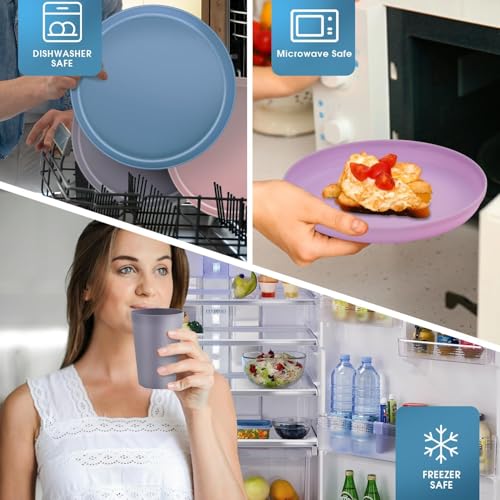 40 Piece Plastic Dinnerware Set for 8 with Cutlery, Unbreakable Plates and Bowls Set, Dishwasher & Microwave Safe Reusable Dish Set for Camping, RV, Outdoor Kitchen, Apartment Dining,Pastel Multicolo - color: Pastel
