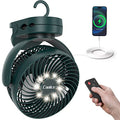 Camping Fan with Remote Control - 12000mAh Rechargeable Battery Powered Fan, Camping Fans for Tents with LED light & Hanging Hook, Rechargeable Battery Operated Ceiling Fans for Tent RV Bed, Green - color: Green