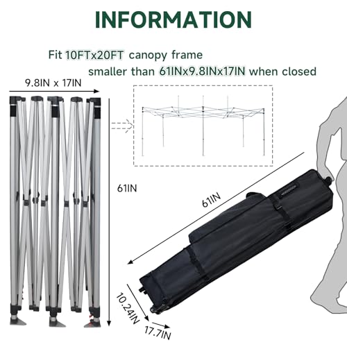 Canopy Portable Folding Bag for 10x10 Pop Up Canopy Tent, Heavy Duty Roller Bag Wheeled Bag, 10x10 FT - size: 10x20