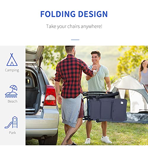 Outsunny Oversized Folding Rocking Camping Chair Set of 2, Padded Outdoor Rockers with High Back and Armrests, Portable Outdoor Patio Chairs with Steel Frame for Garden, Porch, Lawn, Navy Blue - color: Navy Blue