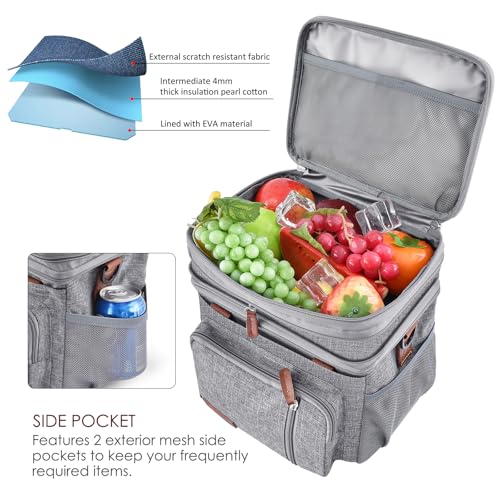MIYCOO Lunch Bag & Lunch Box for Women Men, Double Deck Leakproof Insulated Soft Large Adult Camping Cooler bag for Work, Beach, Picnic, Travel (Grey, 15L) - color: 2 - Gray