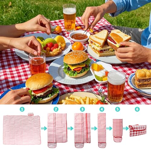 Outdoor Picnic Blanket,Extra Large Picnic Blanket Beach Blankets, Picnic Mat Waterproof Sand Proof Foldable Portable for Outdoor Camping Hiking Travel Grass Music Festival Lawn Mats (red) - color: Red
