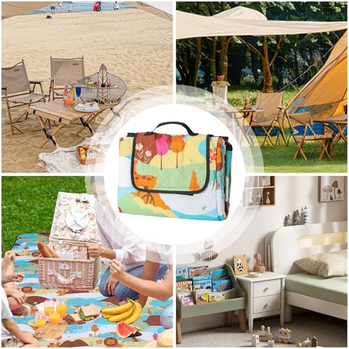 Dimatic Cute Picnic Blankets 78"x78" Extra Large Beach Blankets Waterproof Sand Proof Foldable Portable for Outdoor Family Camping - color: Animals