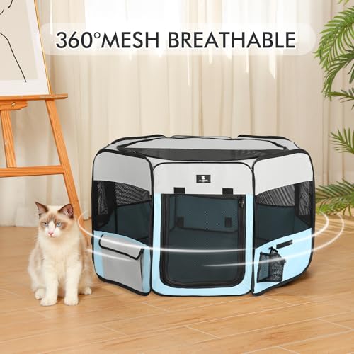 X-ZONE PET Portable Foldable Pet Dog Cat Playpen Crates Kennel/Premium 600D Oxford Cloth,Removable Zipper Top, Indoor and Outdoor Use (XL, Blue) - color: Blue, size: XL