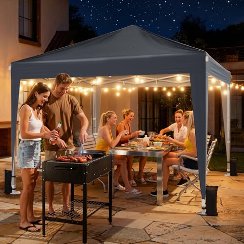 10x10 Pop Up Canopy with Sidewalls, Instant Portable Canopy Tent with Carry Bag for Commercial Events, Camping, Parties - Dark Grey - color: Dark Grey