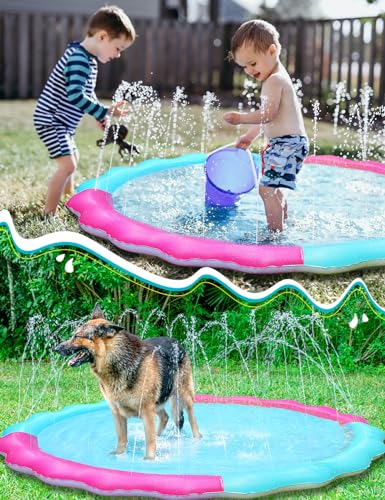 Kids Dog Splash Pad Sprinkler - Jasonwell Non Slip Dog Sprinkler Pad Splash Pool Puppy Dogs Pool Summer Outdoor Water Toys Backyard Durable Splash Pad for Toddlers Kids Small Medium Large Dogs Pet - style: Blue&Rosered - 60"