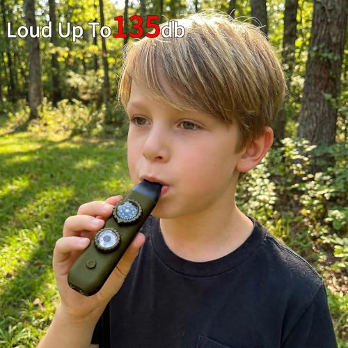Multifunctional Survival Emergency Whistle for Kids with Compass Hiking Survival, Thermometer & Neck Lanyard | Emergency Safety Gear for Hiking, Camping, Kayaking, Boating, Climbing - color: army green2pcs
