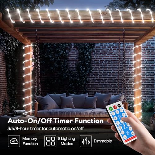ICRGB Solar Rope Lights Outdoor, 132FT 400 LED Solar Rope Lights,IP67 Waterproof, 8 Modes, Outdoor Patio Porch Tree Wedding Christmas Pool Garden Decorative (Cool White) - color: Cool White, size: 132FT