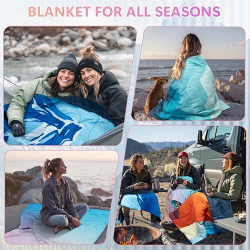 Camping Blanket,Waterproof Lightweight Puffy Camping Outdoor Blankets Packable Picnic Blanket Top Quilt for Sleeping Travel Stadium Hiking Cold Weather 55"x78.8" - color: Rainbow Gradient Blanket