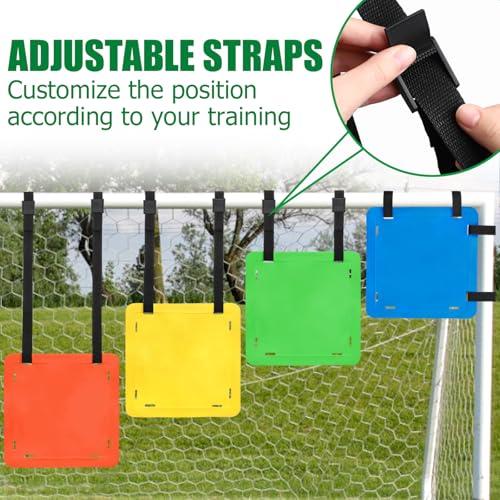 TOBWOLF 4-Piece Soccer Goal Target Set with Adjustable Straps, Square Targets (12" Sides) in Red, Green, Blue, Yellow, TPE Material for Soccer, Lacrosse, Hockey, Baseball Training