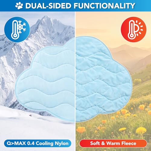 PetAmi Dog Cooling Mat, Cloud Shape, Pet Pad with Cooling Nylon & Soft Fleece, Q-Max > 0.4 Reversible All Season Blanket for Dogs & Cats, Large 49x59 in, Light Blue - color: Light Blue, size: Large